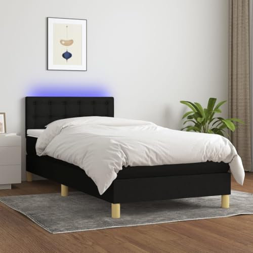 qohoio Boxspringbett mit Matratze & LED Bett Boxspringbett Bett Mit Matratze Polsterbett Schlafzimmer MöBel Schwarz 100x200 cm Stoff - 3134015