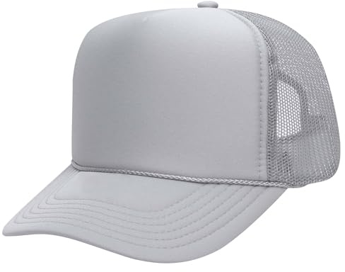Joe's USA OTTO Foam Trucker Hats - Customizable 5-Panel High Crown Mesh Back Caps for DIY, Bulk, and Wholesale - Silver Gray