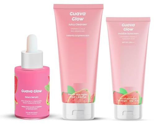 Vitami.n C Guava Skincare Combo, Face Serum, Cleanser & Zero White Cast Sunscreen | For Skin Brightening & Sun Protection | UVA, UVB Shield & Hydration, For Men & Women