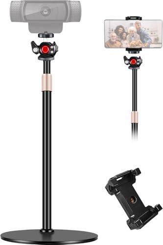 Borenbuir Webcam Stand for Desk, Adjustable Height Webcam Mount, Compatible with Logitech Webcam C920 C922 BRIO, 360°Rotatable Ballhead Desktop Tripod for Live Streaming/Video Calling with 1/4 Thread