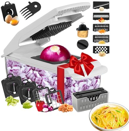 Kustimantu - Tritatutto | tritatutto per cipolle e affettaverdure per alimenti – Utensile da cucina multifunzione con scatola, grattugia per patate, e aglio