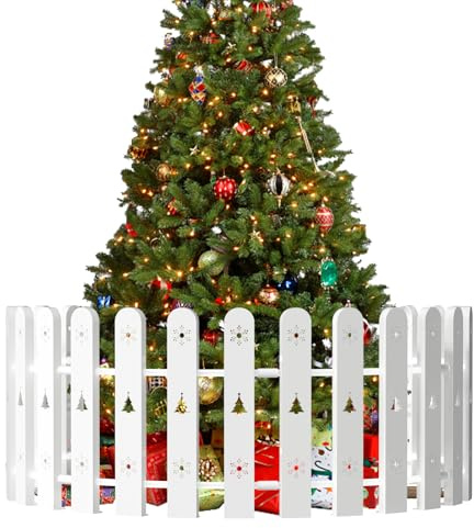 Valla de árbol de Navidad de Harrms para perros, barrera protectora de árbol para niños y mascotas, 28 piezas de valla de piquete blanca para interior y exterior, decoraciones navideñas de fácil