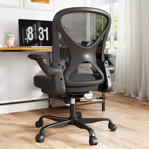 ZZH Sedia da Ufficio Ergonomica Rete con Supporto Lombare Regolabile e Braccioli Ribaltabili, Sedia da Scrivania Traspirante con Rotazione 360° e Regolazione Altezza, Nero
