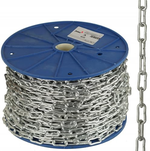 FEINZ Catena in acciaio inox 3 mm x 60 m, maglie zincate, maglie corte e saldate lateralmente, catena in acciaio robusta per edilizia, industria, giardino e agricoltura