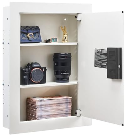 VEVOR Caja Fuerte Mural con Contraseña, Llave y Pomo Giratorio, Carcasa Integrada de Acero Laminado en Frío Q235, con Estantes Ajustables y Orificios de Montaje para Dinero y Pasaporte, Blanco