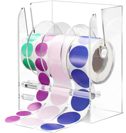 Remingtape Distributore di etichette regolabile, dispenser di rotoli in acrilico, porta rotolo adesivo, porta etichette trasparente, 4 dischi