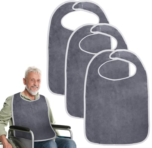 Bavoirs pour Adultes, Grand Bavoir Réutilisable pour Adultes avec Fermeture Velcro, Bavette Adulte Étanche et Lavable, Protection Vêtements Confortable pour Repas des Personnes Âgées et Handicapées