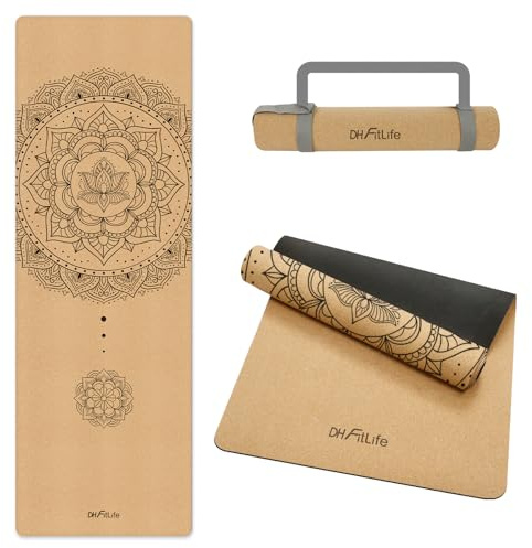 DH FitLife Tappetino Yoga in Sughero Antiscivolo | Pronto all'Uso e Facile da Pulire | Tappetino Fitness, Pilates e Ginnastica per Casa e Allenamento (Mandala Harmony)