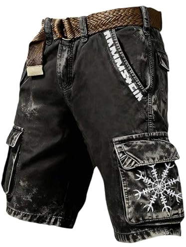 Generisch Pantalones cortos cargo estilo mitología nórdica para aventuras al aire libre resistentes – Pantalones funcionales con múltiples bolsillos