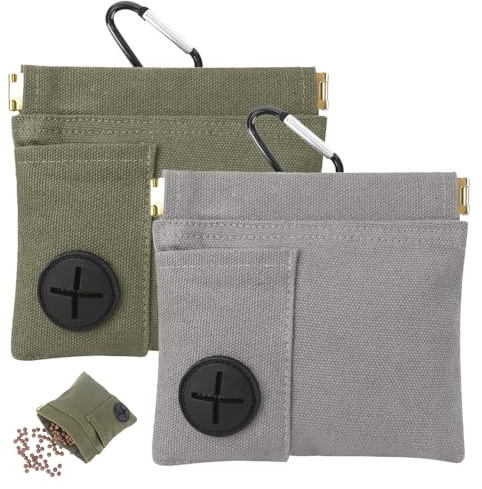 Jdbefuy 2 Pcs Dog Treat Pouch, Portable Puppy Training Bag with Auto-Closing Magnetic Buckle, Hands-Free Pet Reward Snack Pouch with Carabiner for Walking & Outdoor Travel (Green+Grey)