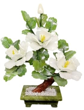 zhanggqOU Artificial Bonsai Tree Artificial Bonsai,Jade White Peony Flower Jade Decorative Potted Plant Chinese Bonsai Ornament Fake Plants Decor