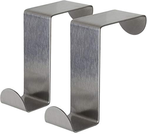 igadgitz home U6895 Pack of 2 Stainless Steel Over Door Hooks Reversible Hangers for Cupboard Cabinet Drawer Kitchen Bathroom etc.