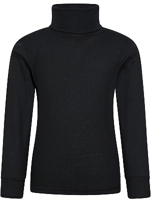 Mountain Warehouse Talus Kids Roll Neck Top - Quick Wicking Jumper, Easy Care Turtle Neck Tee, Warm Thermal Baselayer, Lightweight - for Winter, Walking, Hiking Black Kids Size 7-8 Years
