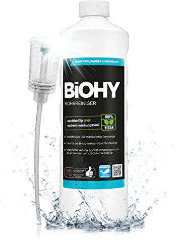 BiOHY Detergente per tubi (Bottiglia da 1l) + Distributore | Liquido, altamente concentrato per lo scarico | Inodore | Per tutti gli intasamenti (Rohrreiniger)