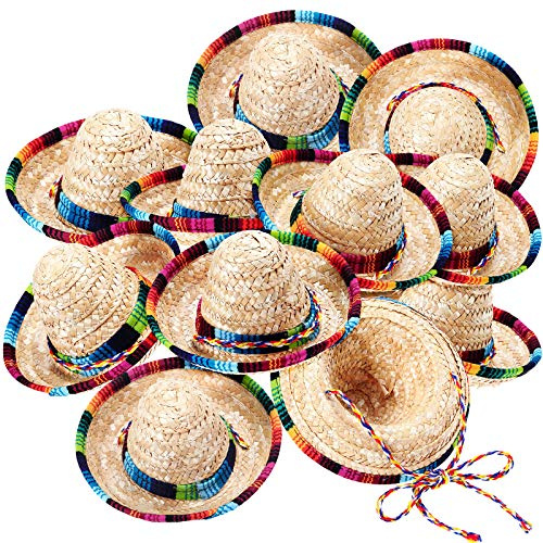 Geyoga 12 Pcs Mini Sombrero Party Hat Mexican Natural Straw Fiesta Headband Cinco De Mayo Hats Carnival Table Decoration Costume for Small Pets Dog Puppy Cat