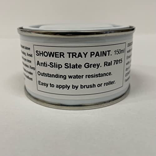 Fascinating Finishes 1 x 150ml Slate Grey Ral 7015 - Anti Slip Shower Tray And Bath Base Paint, Off White BS 10B15