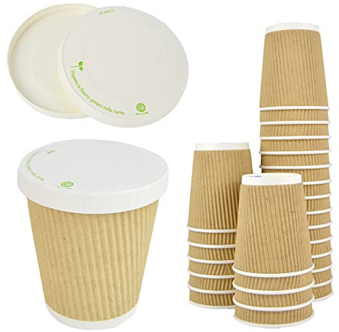 PZ 50 BICCHIERI IN CARTONE AVANA ZIGRINATO DA 250 ML DIMENSIONI H 9 CM X 7,5 DIAMETRO + PZ 50 COPERCHI IN CARTA CON FORO IDEALI PER CAFFE E CAPPUCCINO