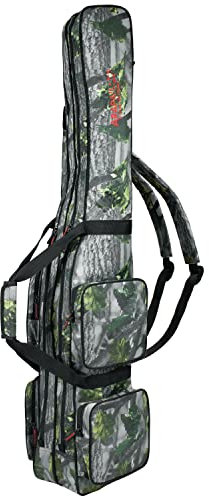 Arapaima Fishing Equipment® Rutentasche für 4, 6 oder 8 Angelruten | Angeltasche | Angelrucksack für Angelausrüstung - Grey Wood 2 Innenfächer - 190 cm