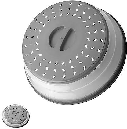 Microwave Cover, Jagowa Collapsible Microwave Splatter Cover with Steam Vents BPA Free Food Covers for Fruit Vegetables (Grey)