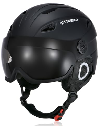 TOMSHOO Ski Helmet and Goggles Set Skateboard Helmet Adjustable Windproof Warm Detachable Liner Snow Winter Sports Helmet for Men Women (Black, Medium)