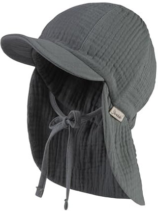 Sterntaler Schirmmütze Nacken Musselin - Unisex Mütze aus Baumwoll Musselin (Bio) - UV-Schutz 50+ Sonnenhut mit Nackenschutz - Baby- und Kinder Sommer Kopfbedeckung zum Binden - mattgrün, Größe 53