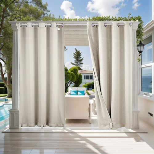 ele ELEOPTION Cortinas de Exterior, Resistentes al Agua, Protección UV, Cortina Exterior con Ojales, Cortina Opaca para Jardín, Patio, Balcón, Beige 3D Textured, 1 Trozo / 132 X 213cm