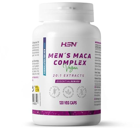 Maca Especial Hombre de HSN | 120 Cápsulas Vegetales - mezcla específica: Raíz de Maca negra + amarilla + morada - ALTA Concentración - con Vitaminas y Minerales | No-GMO, Vegano, Sin Gluten