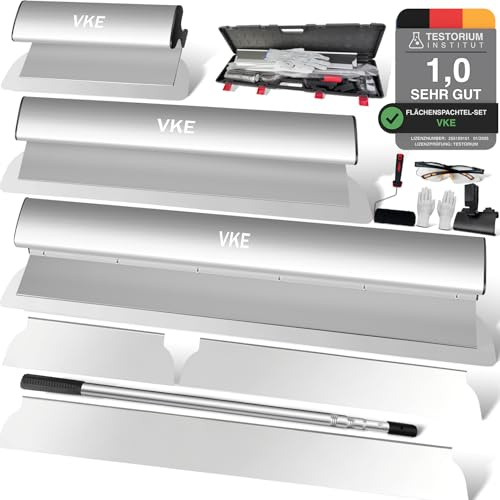 VKE Kit Spatole per Stucco Muro Spatola e Raschietto per Stucco per Spatola Stucco (30+50+80 CM) con impugnatura ergonomica, asta telescopica per intonacare pareti e soffitti (1-2.1m)