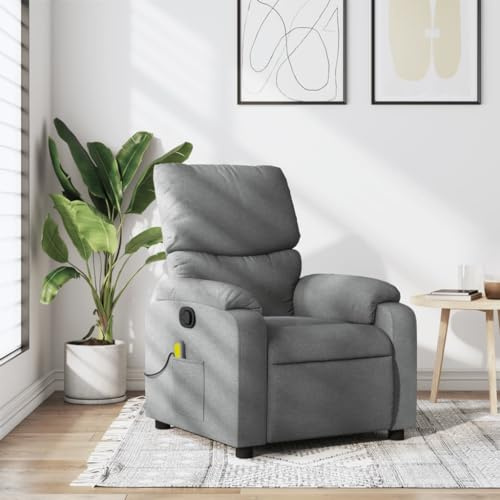 Gecheer Poltrona Massaggiante Reclinabile, Funzione Vibrazione, 6 Punti Massaggio, Schienale e Poggiapiedi Regolabile, Tessuto Grigio Chiaro, for Relax, TV, Anziani