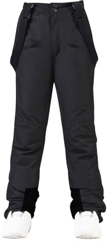 HOUZONIY Skihose für Damen, Thermo Snowboardhose, Outdoorhose für Damen, Verstellbarer Bund, mit abnehmbaren Hosenträgern, Skibekleidung(Schwarz M)