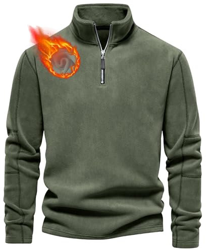 Aoouekul Herren Fleece Pullover Herbst Winter Microfleece Sweatshirt Warmes Half Zip Winterpullover Fleecepullover Männer (DE/NL/SE/PL, Alphanumerisch, XL, Regular, Regular, Armee Grün)