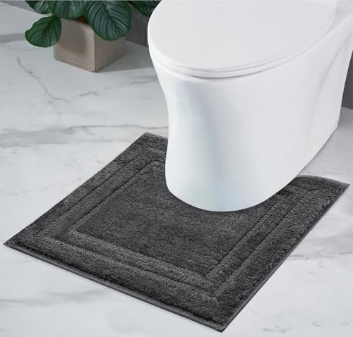 Decomira Badematte rutschfest WC Vorleger mit Ausschnitt | Als Badteppich Set kombinierbar | WC-Teppich Badezimmer-Teppich Bad-Vorleger waschbar | Für freistehende Toiletten | Dunkelgrau - 45x45 cm