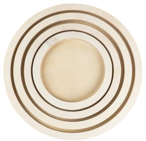 Ideen mit Herz Lot de 4 cadres en bois ronds - Anneau en bois - Plateau en bois - Décoration murale - Pour bricolage et peinture - 5 tailles différentes