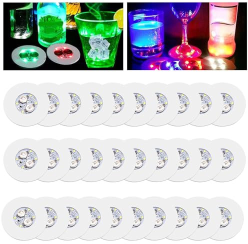 Sottobicchieri LED Rotondi Luminosi - 30 Pezzi Autoadesivi Colorati per Birra