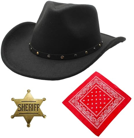 Raveparty Costume de cowgirl pour femme - Costume de cowboy pour homme - Avec foulard - Chapeau de cowgril - Accessoires - Chapeau de cowboy pour carnaval, cosplay (B)