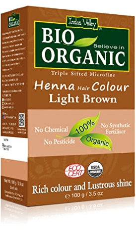 Henna Hair Dye Light Brown 100% Bio Organic Triple Sifted Microfine Powder (Product Box May Differ From Image ECO Cert & USDA Organic)