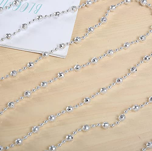 Vpang Round Crystal Pearls Beads String Garland for Christmas, Valentine, Exhibition, Wedding, Party, DIY Craft, Home Decoration, 106 inch (Silver)