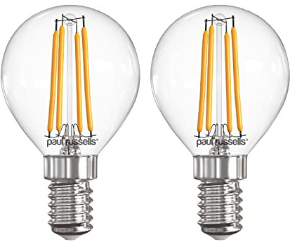 Paul russells LED Filament Golf Ball Light Small Edison Screw E14, 40w Equivalent G45 Bulb, SES 4.5W 470LM Mini Globe 2700K Warm White Lamps, Chandelier Energy Saving Non-Dimmable Lightbulbs, 2 Pack