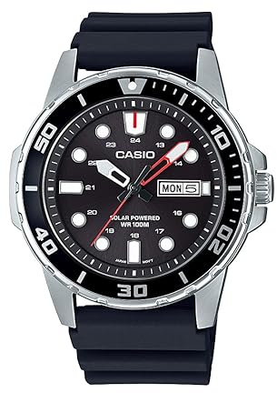 Casio Men's Stainless Steel Quartz Resin Strap, Black, 22 Casual Watch (Model: MTP-S110-1AVCF), RED