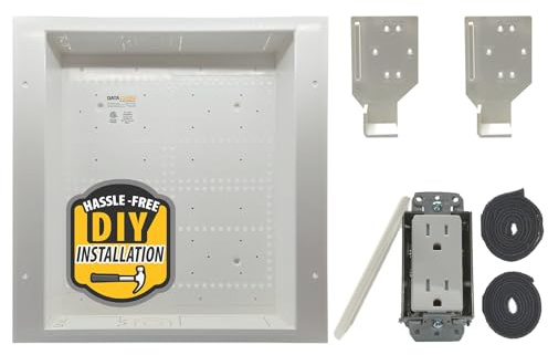 DataComm Electronics 45-8011-1P Multi-Functional Recessed Media Box with Integrated Duplex Power Receptacle For Seamless Home & Office Connectivity Solutions, In Wall Box, Hides TV Outlet & Cables