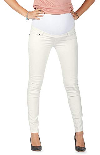 Milano - Jeans Premaman Donna Basic, Super Elasticizzato e Comodo, Pantaloni Skinny, Abbigliamento per Ogni Fase della Gravidanza - Made in Italy (Avorio, M)