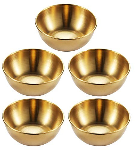 Cabilock Golden Schälchen Vorspeisenschale Mini Dipschale Runde Servierschalen Mezeschale Saucenschälchen Gewürzschale Snack Schälchen Obstbehälter für Sojasauce Dip Golden 5 Stück
