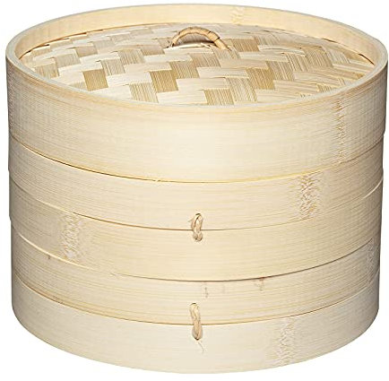 LTLWSH Cuiseur à Vapeur 2 Niveaux Panier Vapeur en Bambou Panier à Vapeur Panier Ensemble pour la Cuisson Asiatique Brioches Boulettes Légumes Poisson Riz,28cm