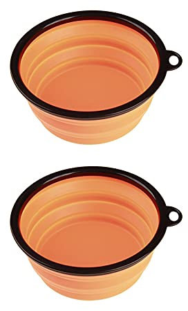 Cuenco plegable de silicona de viaje, 350 ml, paquete de dos unidades, cuenco portátil para alimentos y bebidas con gancho para perros y gatos (naranja)