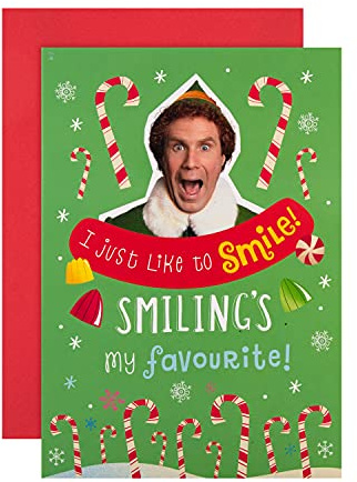 Hallmark Biglietto di Natale con scritta Smiling's My Favorite, motivo: elfo della Warner Bros