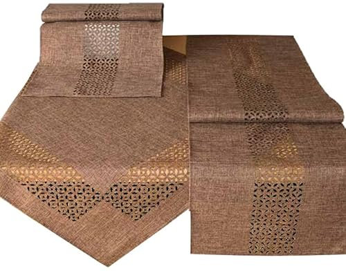 Raebel OHG Tischdecke Mitteldecke Tischläufer Kissenhülle braun meliert mit dekorativer Lochstanzung Durchbrochene Ornamente (40 x 90 cm, Dunkelbraun), 79