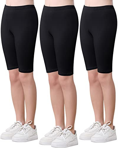 Adorel Teen Girls Shorts Kids Cycling Shorts Cotton Gymnastic Dance Summer Pack of 3 Classic Black 9-10 Years