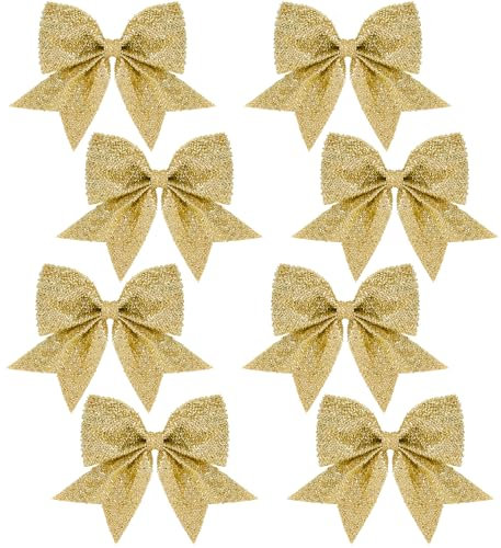 Suloli Christmas Tree Bows, 8PCS Gold for Tree Decorations