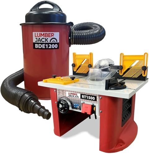 LUMBER JACK Router Table with Built in 1500W Motor, Bench Top 240V Electric Routing, 1200W Dust Extractor with Hepa Filter and 5 Piece Reducer Set