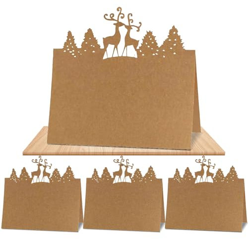 60 Pieces of Kraft Dining Table Name and Place Cards Foldable Reception Name Card Holder Hollowed Out Wedding Banquet Table Name and Place Card Wedding Birthday Christmas Party Decoration